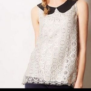 New!! Anthropologie Liv Los Angeles metalic silver lace sleeveless top